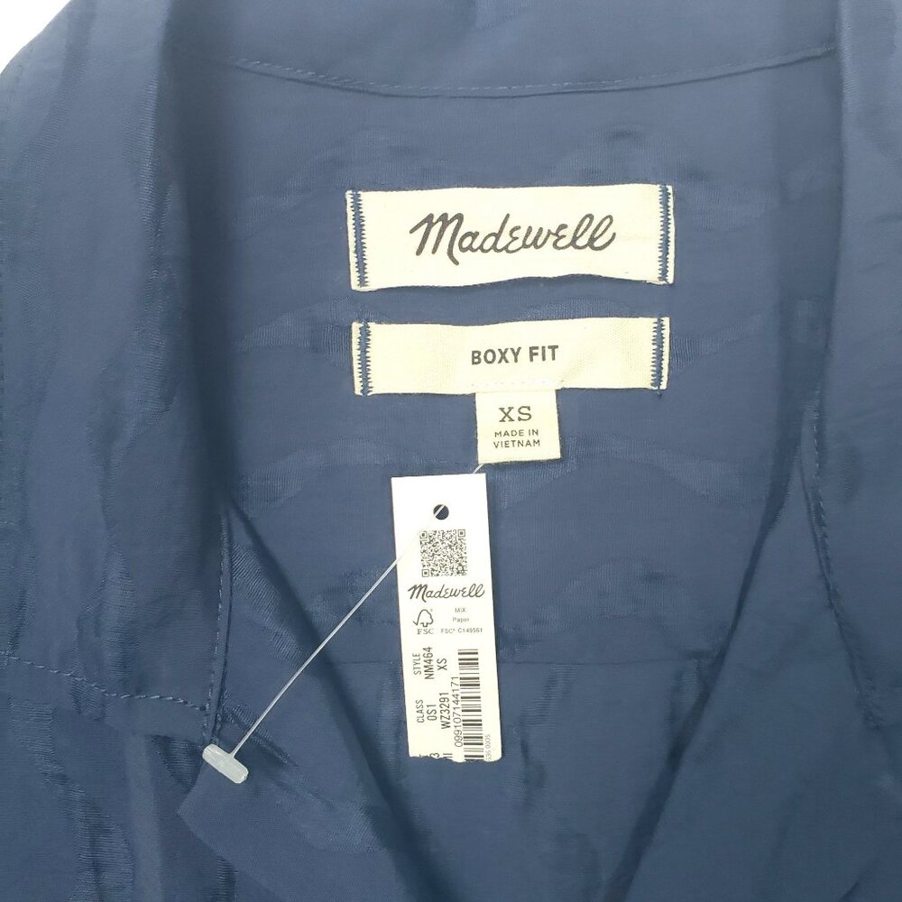Madewell Boxy Short-Sleeve Shirt in Jacquard Men Size XS Warm Midnight Blue NWT - Picture 2 of 16